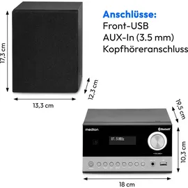 Medion E64088 Micro Audio System Kompaktanlage (DAB+, CD-Player. PLL UKW Radio, Bluetooth, USB Anschluss, Sleeptimer, MP3, LCD-Display mit 12/24 Std. Anzeige)