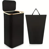 Wäschekorb mit Deckel 100L - Platzsparender Wäschesammler mit großem faltbarem Wäschesack - Hochwertige Wäschetonne aus Holz-Bambus - Praktischer Wäschesortierer (schwarz)