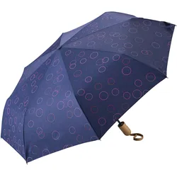 Taschenregenschirm EUROSCHIRM "Taschenschirm 32P7, Kreise pink", blau (marine, pink), Bezug: 100% Polyester, gemustert, Regenschirme, marineblau, Kreise pink, kompakte Größe, Automatik, Buche Holzgriff