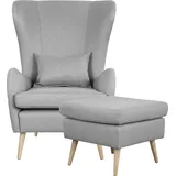 Guido Maria Kretschmer Home & Living Polstergarnitur "Charles", grau, B:78cm H:118cm T:152cm, 100% Polyester, GUIDO MARIA KRETSCHMER HOME & LIVING, Sitzmöbel-Sets, Ohrensessel mit Hocker Sessel mit Hocker Lesesessel, groß und gemütlich im moderner Optik