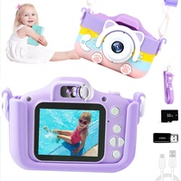 Kinderkamera, 1080P Digitalkamera für Kinder, 5,1 cm IPS-Bildschirm, Dual-Objektiv-Digitalkamera mit 32 GB SD-Karte und Kartenleser (Regenbogen Lila)