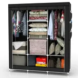 Intirilife Faltschrank 130x175x45 cm in RABEN SCHWARZ - mit Reißverschluss Stoffschrank Kleiderschrank mit Kleiderstange, Fächern und Seitentasche