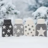 KAMACA 4er Set Taschenwärmer Sterne mit hautsympathischem Strick Überzug Handwärmer Taschenofen schnell Wieder warme Hände wiederverwendbar (4er Set Sterne)