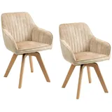 Wolf Möbel SEBA Drehstuhl Gail, Polsterstuhl mit Armlehnen, almond, Holzfuß Buche, 2er SET