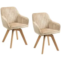 Wolf Möbel SEBA Drehstuhl Gail, Polsterstuhl mit Armlehnen, almond, Holzfuß Buche, 2er SET