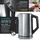 Arendo 3-teiliges Frühstücksset, Wasserkocher 1,5L, Langschlitz Toaster 4-Scheiben , 8er Eierkocher, Silber