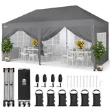 CROWN SHADES Pavillon 3x6 m, Faltpavillon mit 6 Seitenwänden, Wasserdicht Stabil Winterfest UV Schutz 50+,400D Oxford, Höhenverstellbarer Gartenpavillon, Gartenzelt, Partyzelt für Outdoor
