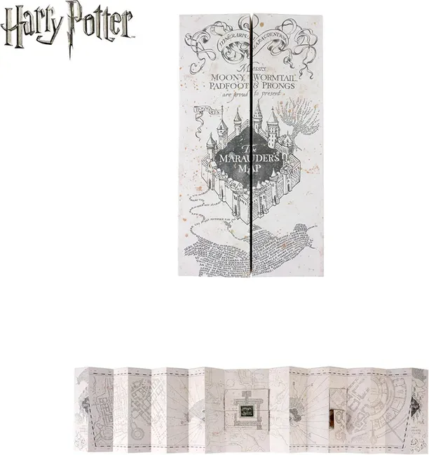 1 Stück Harry Potter Schreibwarenset mit Karte des Rumtreibers, offiziell lizenziert. Hogwarts magische Cosplay-Requisiten, Filme, Anime-Zubehör, vergoldete Tickets, Schatzkarten, Zaubererwelt-Themenpapier Geschenk