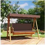 Outsunny 2 in 1 Hollywoodschaukel mit Liegefunktion, 3-sitzer Gartenschaukel aus Holz, Holzschaukel mit Sonnendach Sitzauflage, Schaukelbank bis 330kg, für Garten, Terrasse, 236x130x181 cm, Braun