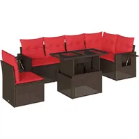 vidaXL 7-teiliges Gartensofa-Set mit Kissen, braun, Polyrattan