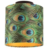 QAZQA Deckenleuchte mit Veloursschirm Pfau mit Gold 20 cm - Combi schwarz
