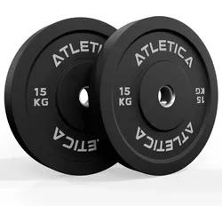 ATLETICA Bumper Plates | Paar | 2x15kg | Ø 50 mm Edelstahlring | Härtetyp 90 EINHEITSGRÖSSE