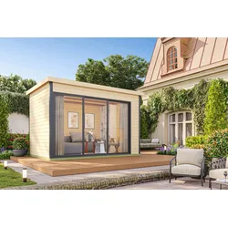 Gartenhaus NORDIC HOLZ "AUSTIN 3", beige (natur), Fußboden im Gartenhaus, Massivholzdach, Holz, Gartenhäuser