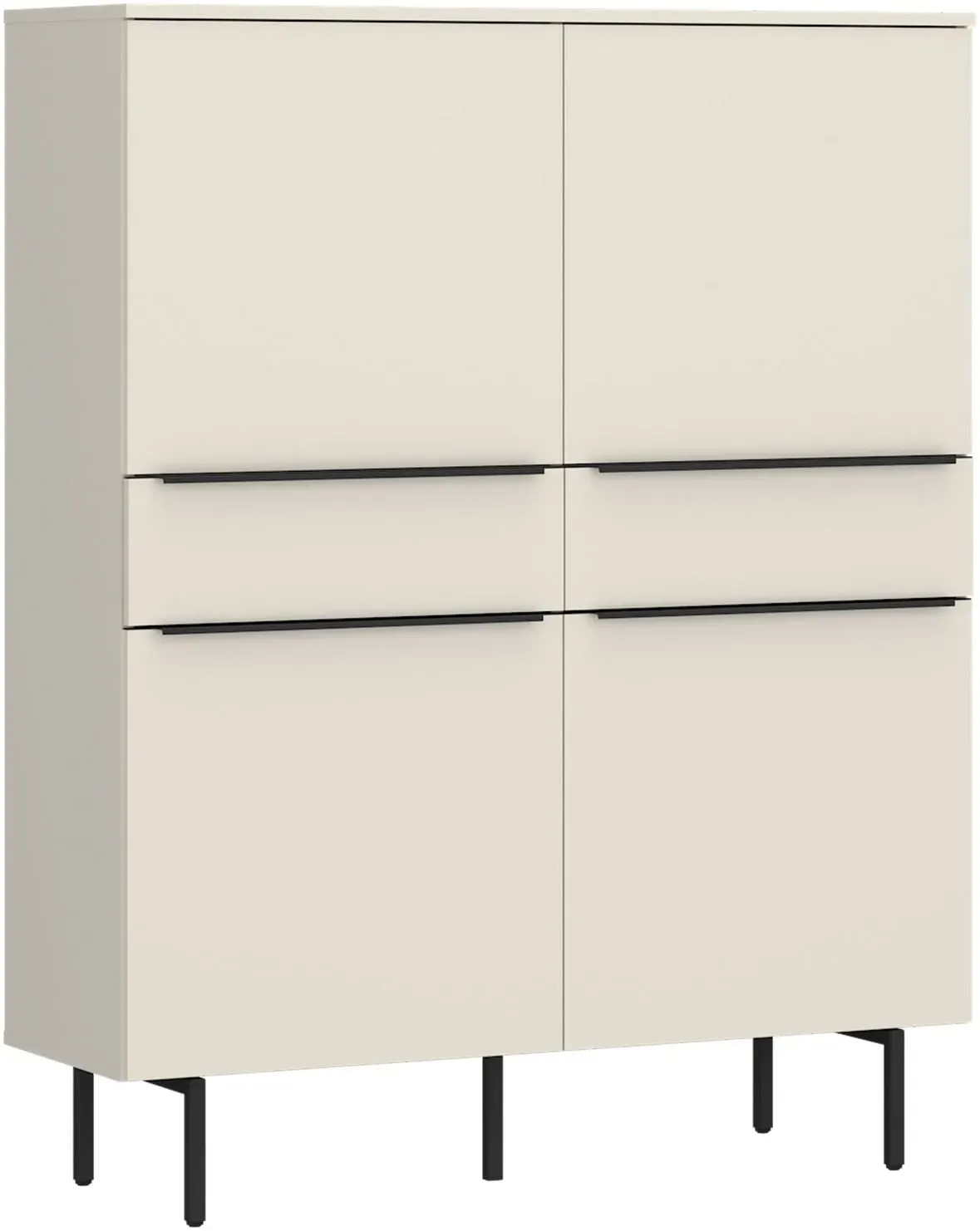 Hochkommode TOM TAILOR HOME, light taupe, B:110cm H:143cm T:42cm, Holzwerkstoff, Melamin, Spanplatte, Sideboards, Highboard, Breite 110 cm,4 Türen,2 Schubladen, viel Stauraum