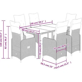 vidaXL 7-tlg. Garten-Bistro-Set mit Kissen Braun Poly Rattan