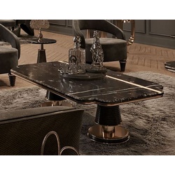 Casa Padrino Luxus Couchtisch Schwarz / Gold 150 x 80 x H. 42,5 cm - Wohnzimmertisch mit Kunstmarmor Tischplatte - Luxus Wohnzimmer Möbel - Hotel Möbel - Luxus Einrichtung - Hotel Einrichtung