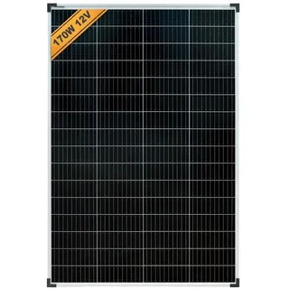 enjoy solar® Solarpanel klassisches monokristallines Solarmodul 170W 12V (silberner Rahmen), 182mm Perc-Zellen, 0% MwSt