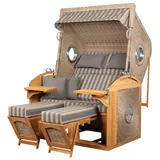 deVries PURE® Strandkorb Sailor XL - PE white kubu - Dessin 248, BxTxH: 135x90x165 cm, Halblieger, Ostsee-Strandkorb, feines Teakholz - inkl. Rückholfeder und Schutzhülle braun