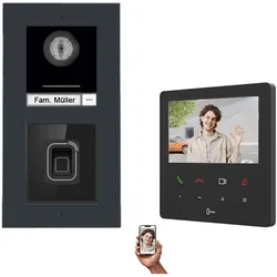 1-Familienhaus RFID-Fingerprint IP Video Türsprechanlage in Anthrazit für Unterputz oder Aufputz Montage