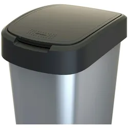 Rotho Twist universal Abfalleimer mit Schwingdeckel abnehmbar, 50 Liter, schwarz silber, 40,1 x 29,8 x 60,2 cm, Kunststoff glatt, einfach zu reinigen
