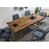 MASSIVMOEBEL24.DE Baumtisch Sheesham 180x90x77 natur sandgestrahlt / U-Beine silber matt FREEFORM 5