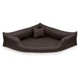 Juelle Hundebett aus Kunstleder Eckig für mittlere und große Hunde, Kuscheliges Kissen, Sofa Gabi M-XXL (80x80cm, Dunkelbraun)