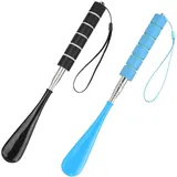 2 Stück Schuhlöffel Lang,Schuhlöffel Lang Kunststoff,Schuhlöffel Metall Lang,Schuhlöffel,Schuhanzieher Lang Kunststoff,Ausziehbarer Schuhlöffel Für Männer, Frauen, Kinder(Blau Und Schwarz)