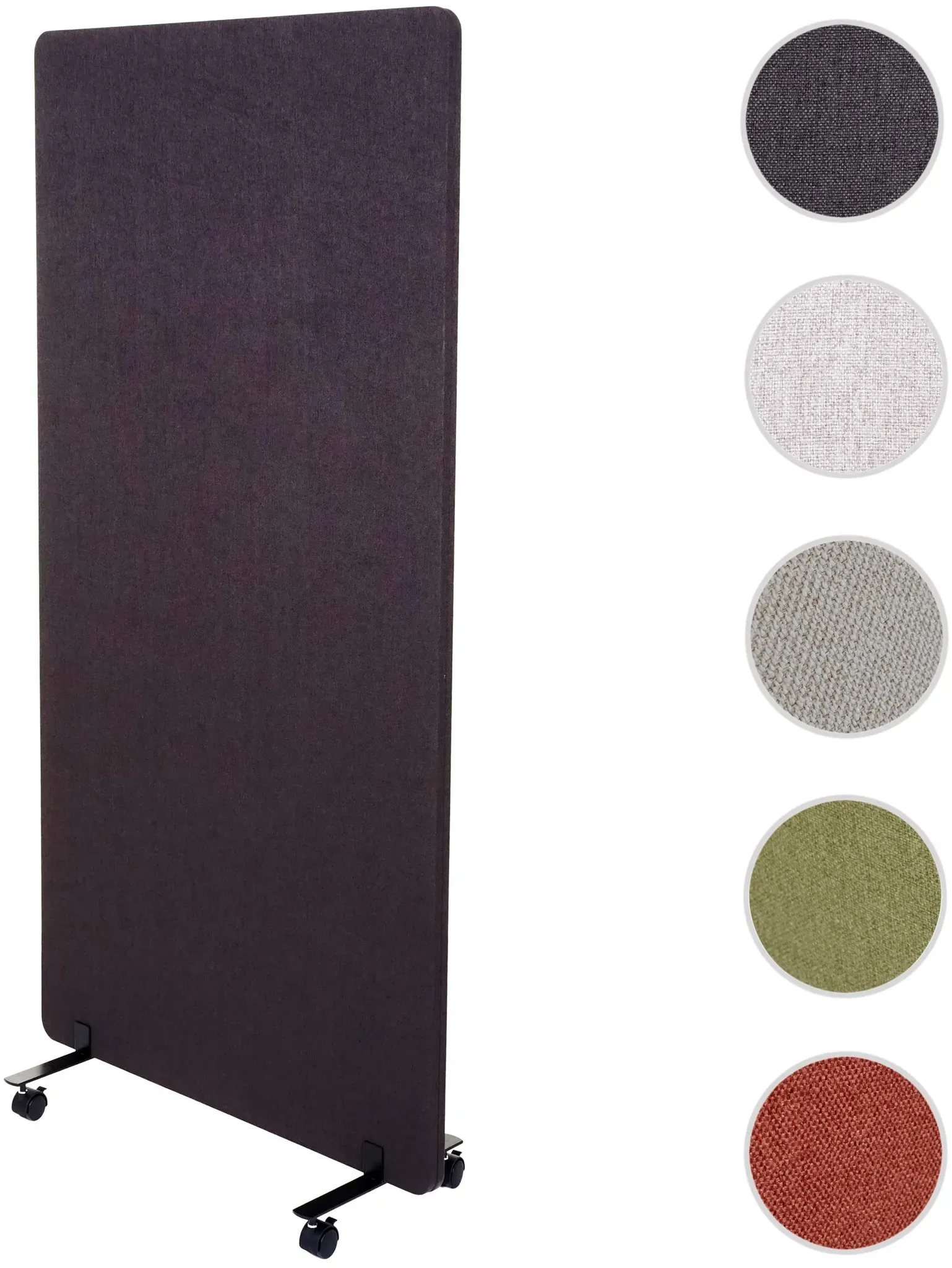 Akustik-Trennwand HWC-G77, Büro-Sichtschutz Raumteiler Pinnwand, doppelwandig rollbar Stoff/Textil ~ 167x80cm braun-grau
