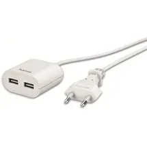 Hama USB-Netzteil mit 1,9 m langem Kabel, 2,4 A, 2x USB-A, Weiß