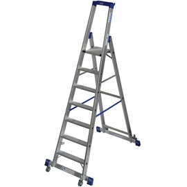 Krause Stabilo Stufen-Stehleiter fahrbar mit Traverse 7 Stufen, Aluminium - silberfarben