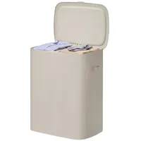 Songmics Wäschekorb mit Deckel 2 Fächer, Wäschesortierer 160 L, 56 x 40