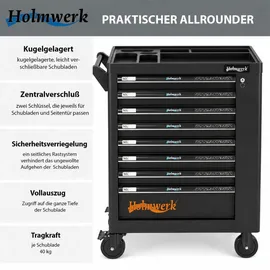 Trutzholm Werkstattwagen ROCKX unbestückt 8 Schubladen Vollauszug Softclose abschließbar Seitentür und Ablage