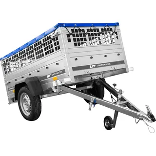 Einachsanhänger 200x106 UNITRAILER GARDEN 200 KIPP mit Maschenseitenwänden und blauer Plane