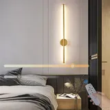 TZSMUM Dimmbar LED Wandleuchte mit Fernbedienung Innen Modern Wandlampe Wohnzimmer Minimalistische Wandbeleuchtung Bettlampe für Schlafzimmer Wohnzimmer Flur Arbeitszimmer (Gold,80CM)