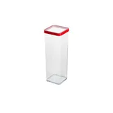 Rotho Loft quadratische Vorratsdose 2l mit Deckel und Dichtung, Kunststoff (SAN) BPA-frei, transparent/rot, 2l (10.0 x 10.0 x 28.5 cm)