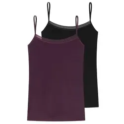 Schiesser 2P Spagetti Top Lila/Schwarz Baumwolle 46 Damen