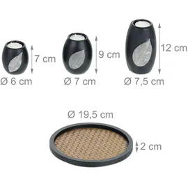 Relaxdays Teelichthalter mit Tablett Holzwerkstoff Schwarz/Braun