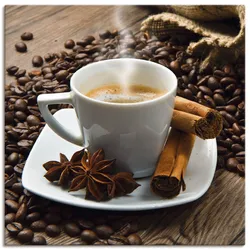 Wandbild ARTLAND "Kaffeetasse Leinensack mit Kaffeebohnen", braun (farbe bild(er): braun), B:30cm H:30cm, Canvas, Leinwand, Bilder, als Leinwandbild, Poster in verschied. Größen