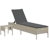 vidaXL Sonnenliege mit Tisch und Auflage Hellgrau Poly Rattan