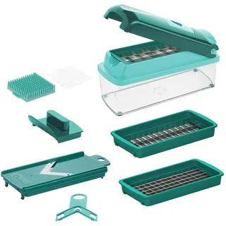 Genius Gemüseschneider Nicer Dicer Smart Gemüsehobel manuell 9 tlg, Mandoline Küchen Kitchen Reibe Zwiebelschneider, Würfelschneider Wellenschneider, Multizerkleiner für Obst Gemüse Küchehelfer