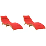 vidaXL Sonnenliegen mit Auflagen 2 Stk. Rot Massivholz Akazie