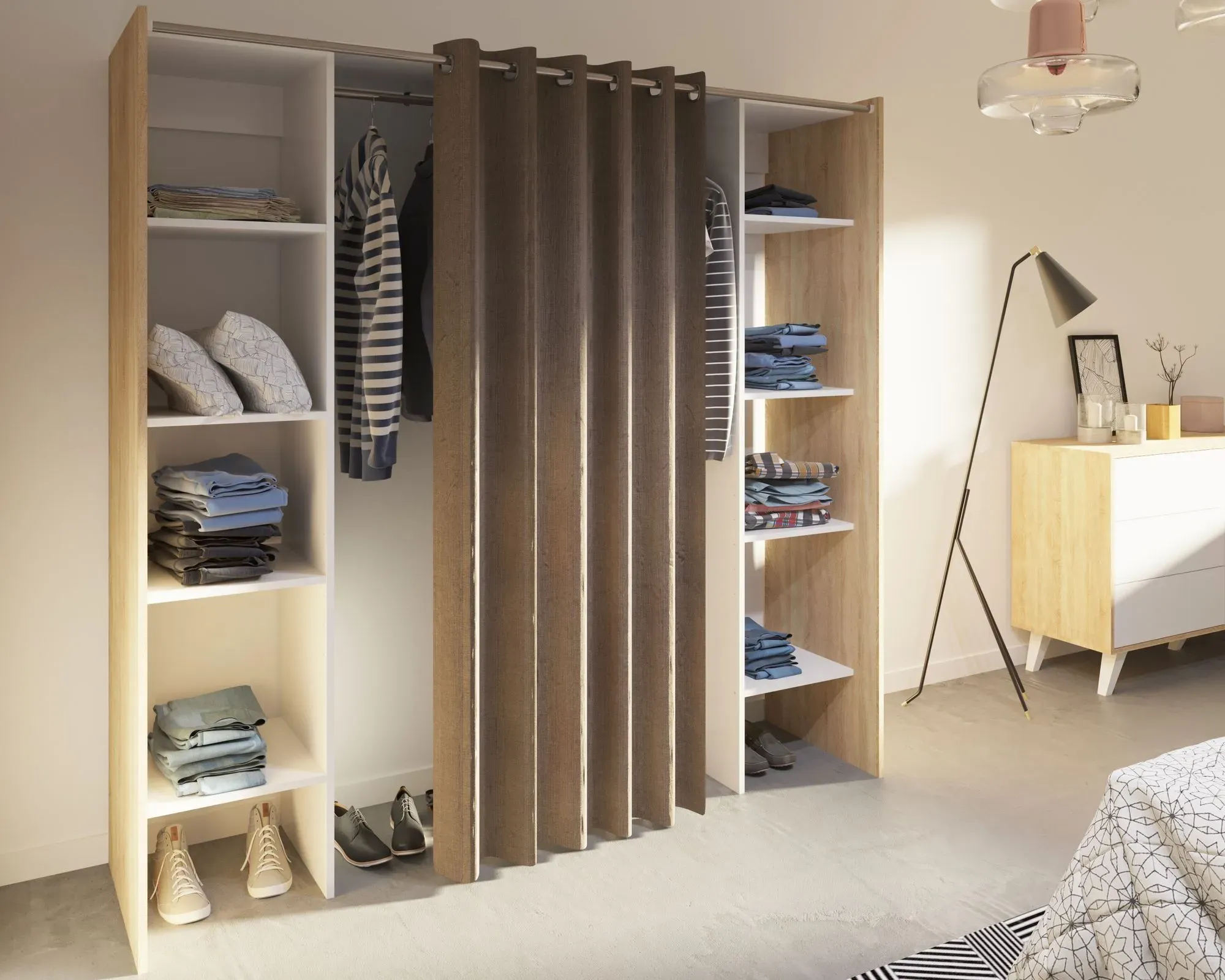 TemaHome »Tom 2.2« Kleiderschrank mit Vorhang Eiche Taupe