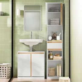 SoBuy Hochschrank Badezimmer, Schrank Badschrank schmal mit 2 Türen Weiß BZR80-W