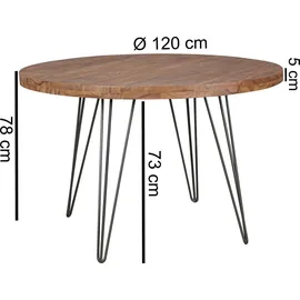 FineBuy Esszimmertisch Rund Ø 120 cm Sheesham braun