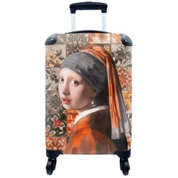 MuchoWow Handgepäckkoffer Alte Meister – Mädchen mit Perlenohrring – Orange – Schwarz, 4 Rollen, Reisetasche mit rollen, Handgepäck für Ferien, Trolley, Reisekoffer bunt