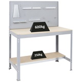 Proregal Werkbank Quick-Buffalo mit Werkzeugwand + Zubehör Gamma | HxBxT 84x120x61cm | Traglast 600kg |Grau