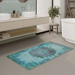 Badematte WECON HOME "Healing", blau, H:0,5mm, Polyester, Badematten, Vintage, waschbar, rutschfest, schnell trocknend, robust, Badteppich