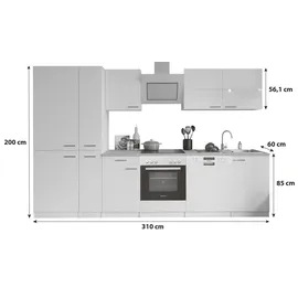 Respekta Küchenzeile Küchenblock Einbauküche Komplett 310 cm weiß Beton respekta