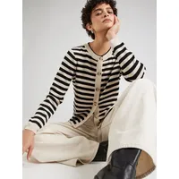 Object Strickjacke - Sandshell / Stripes Black - L