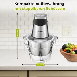 yashe Elektrischer Zerkleinerer 1,8L+2L Schwarz/edelstahl
